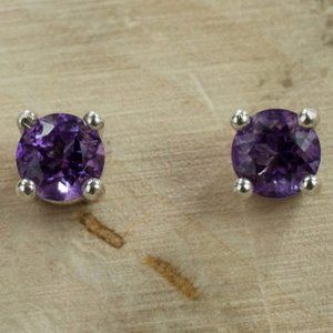 Amethyst Sterling Silver Earrings, Genuine Bolivian Amethyst